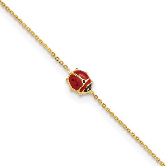 Solid 14K Yellow Gold Women's Lady Bug Charm Bracelet